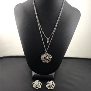 Costume Jewelry Set Rhinestone Multi-Strand Necklace & Earrings.